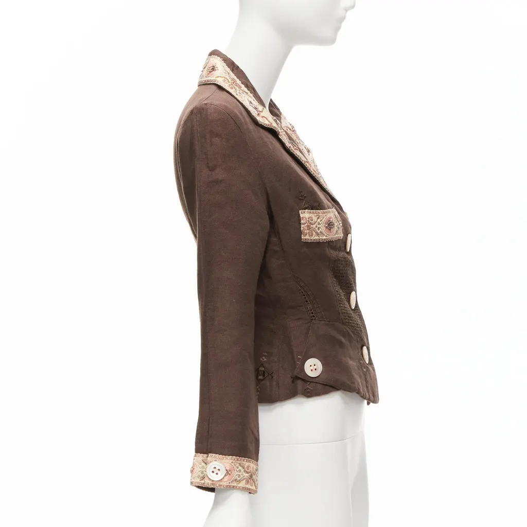 Unsigned Embroidery Blazer Brown Linen Never worn - Box View