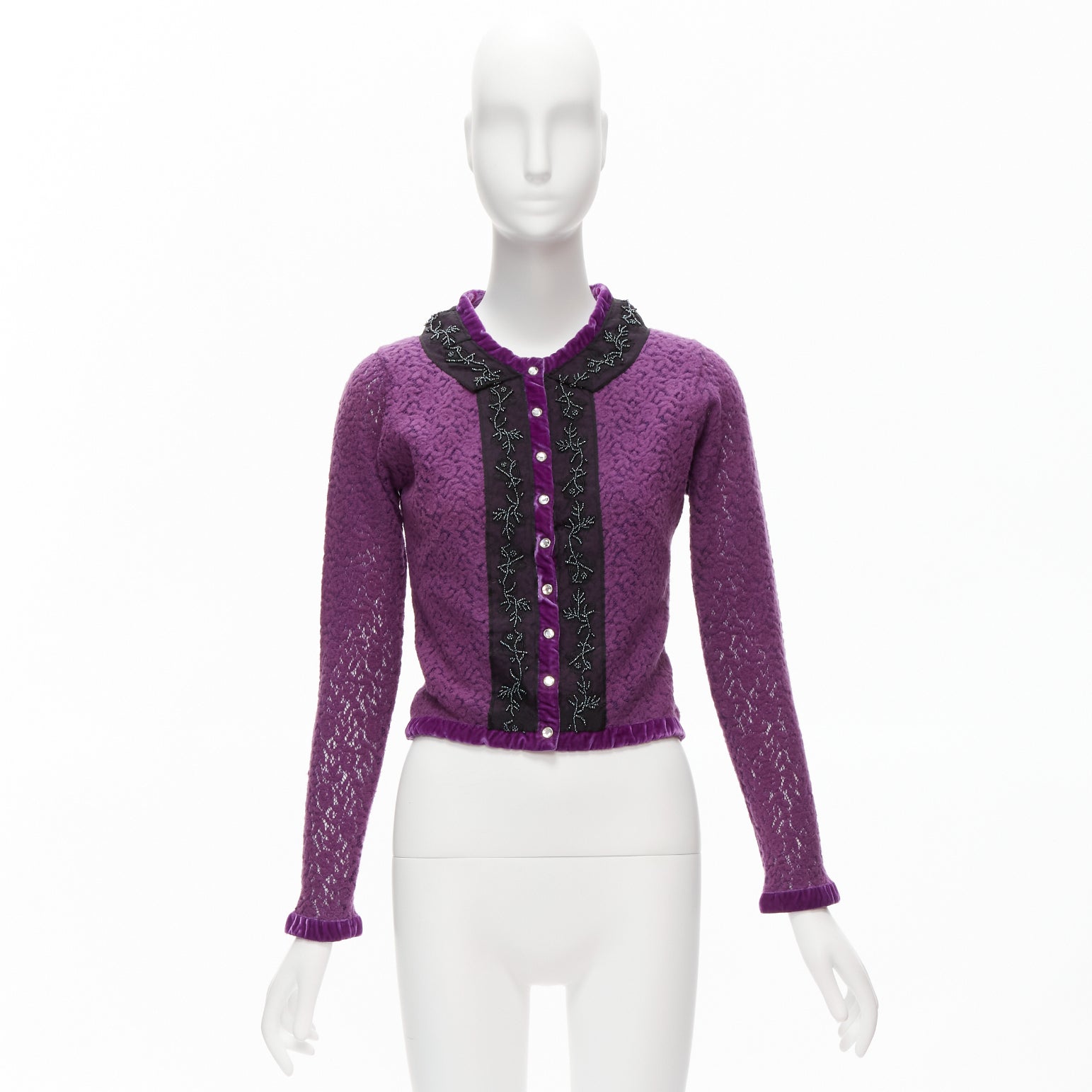 Unsigned / متعددة Lace Velvet Cardigan - Image 12