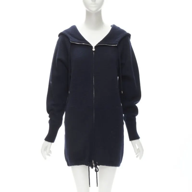 Chanel Zip Hooded Sweater Navy Cashmere Never worn - Front View