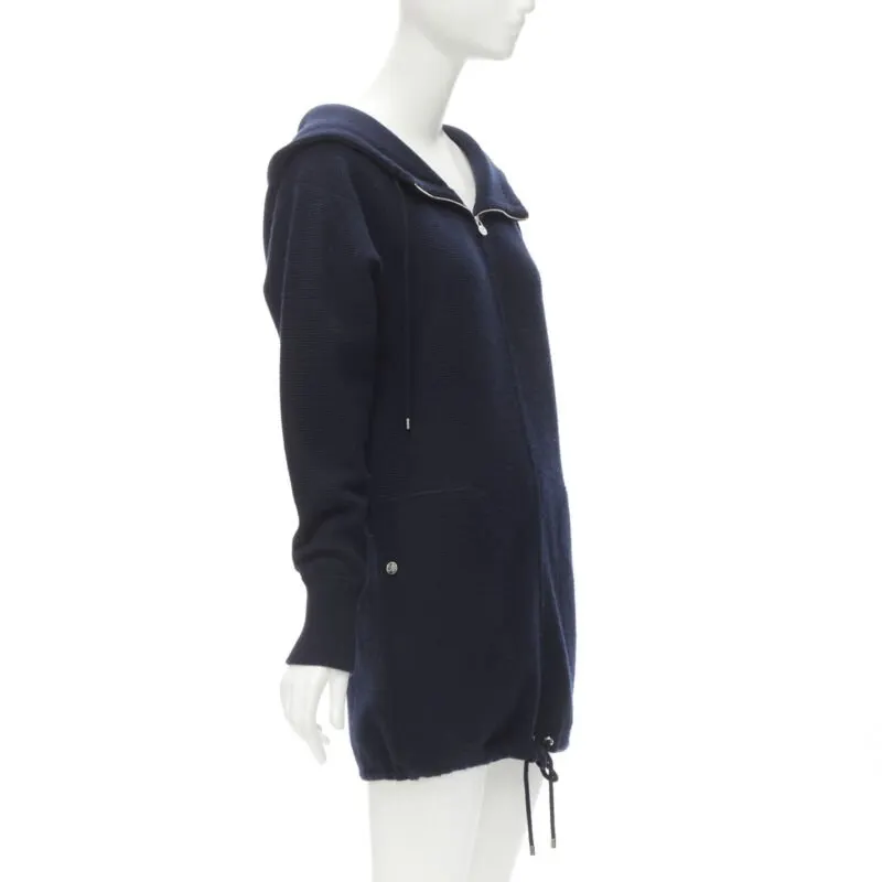 Chanel Zip Hooded Sweater Navy Cashmere Never worn - Model View