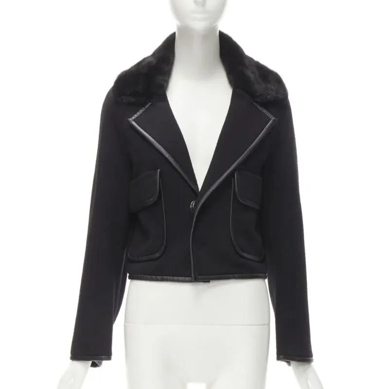 Dsquared2 Mink Fur Trim Jacket Black Cotton Never worn - Front View