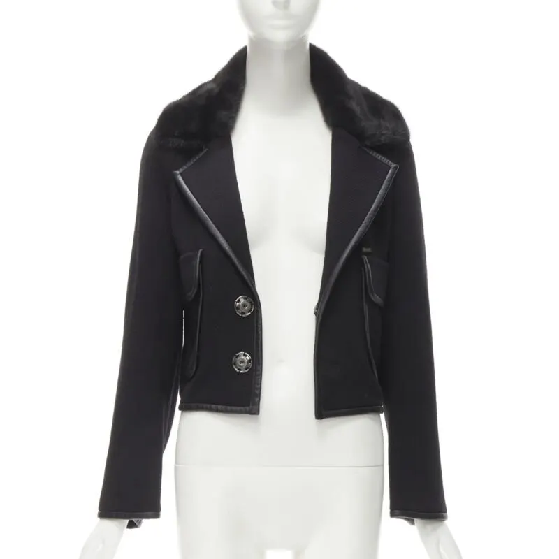 Dsquared2 Mink Fur Trim Jacket Black Cotton Never worn - Inside View