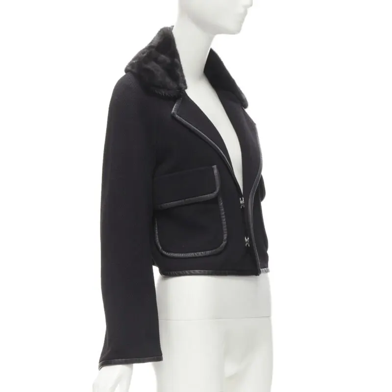 Dsquared2 Mink Fur Trim Jacket Black Cotton Never worn - Model View