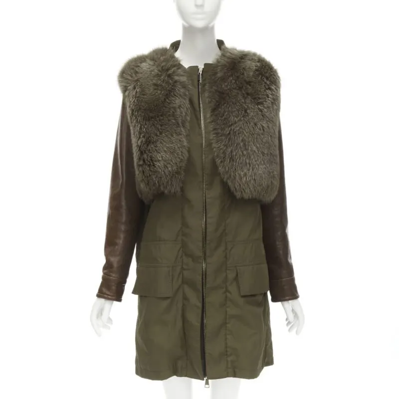 Givenchy Green Fur Sleeve Coat Green Polyamide Never worn - Front View