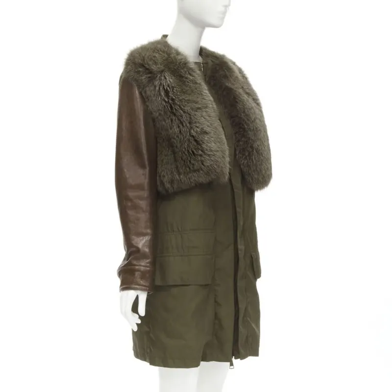 Givenchy Green Fur Sleeve Coat Green Polyamide Never worn - Inside View