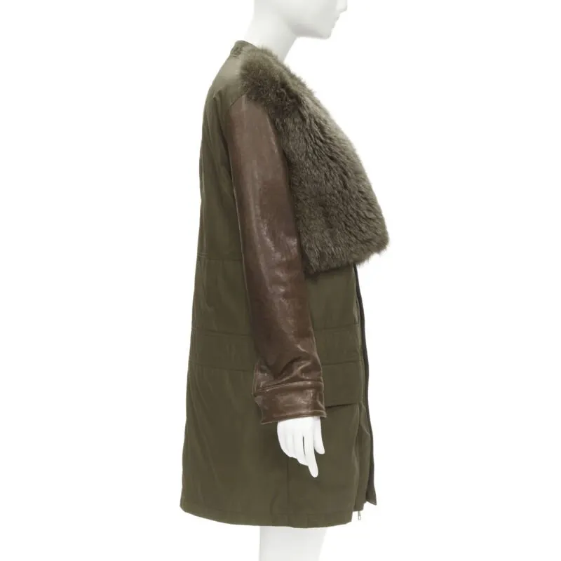 Givenchy Green Fur Sleeve Coat Green Polyamide Never worn - Model View