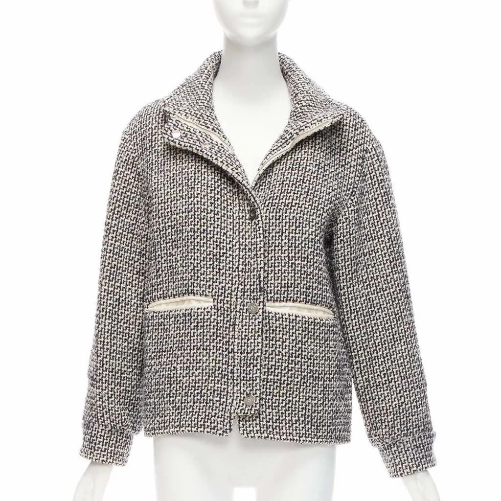Chanel Reversible Tweed Puffer Coat White Wool Good - Front View