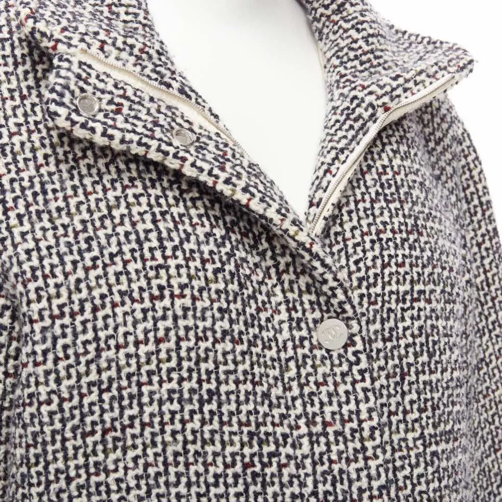 Chanel Reversible Tweed Puffer Coat White Wool Good - Back View