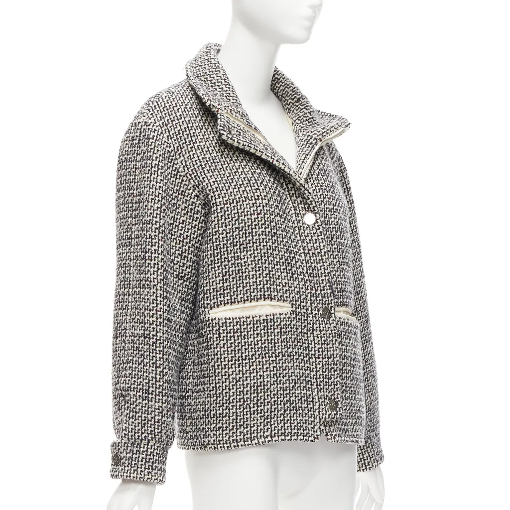 Chanel Reversible Tweed Puffer Coat White Wool Good - Model View