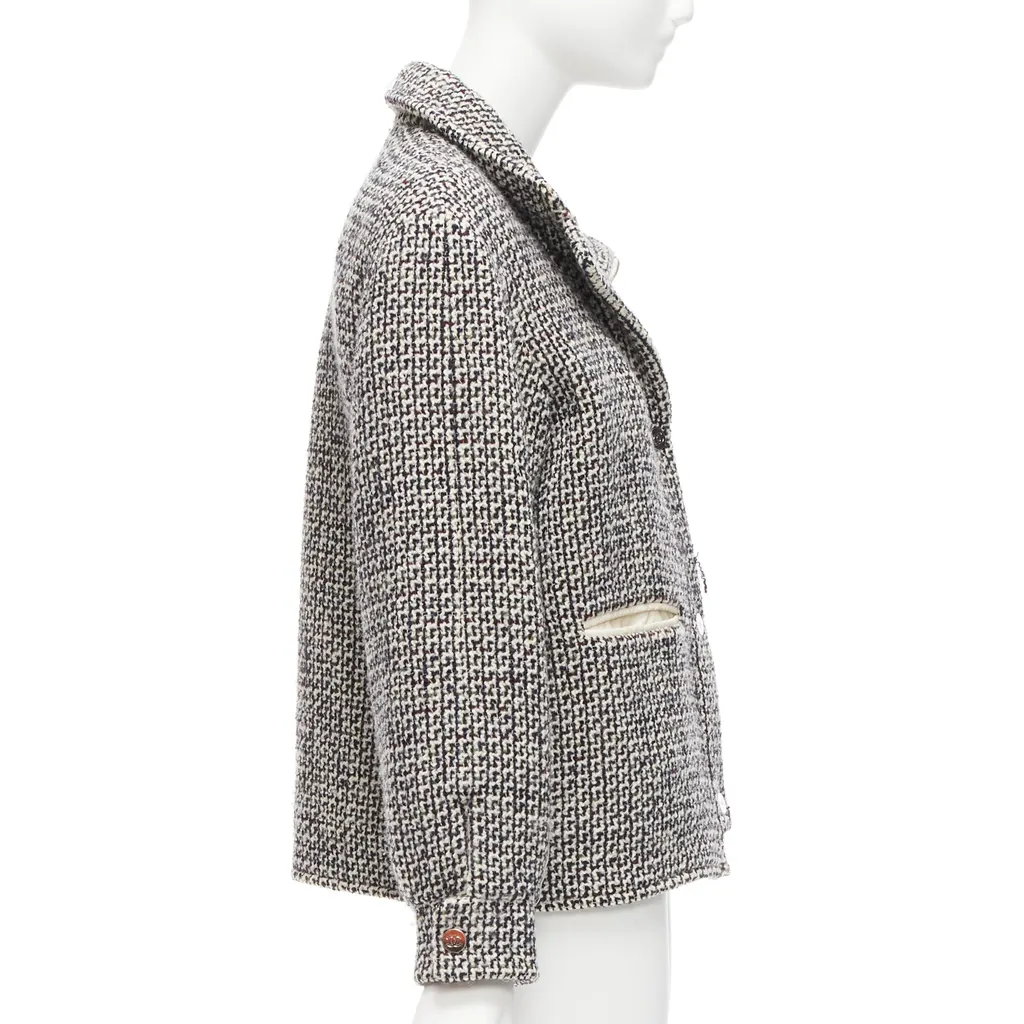 Chanel Reversible Tweed Puffer Coat White Wool Good - Box View