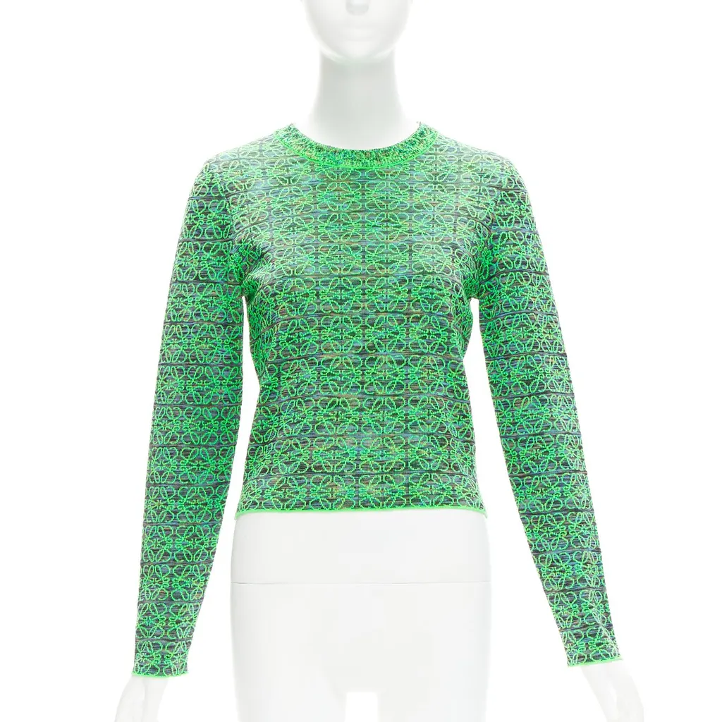 Loewe Anagram Cropped Sweater Green Wool Never worn - Front View