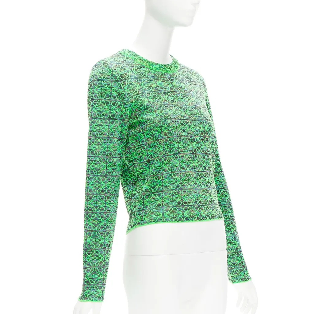 Loewe Anagram Cropped Sweater Green Wool Never worn - Inside View