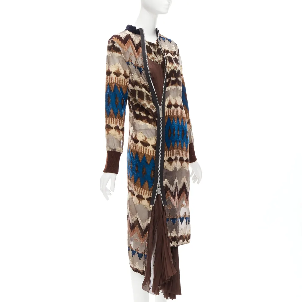 Sacai Ethnic Devore Dress Brown Never worn - Inside View