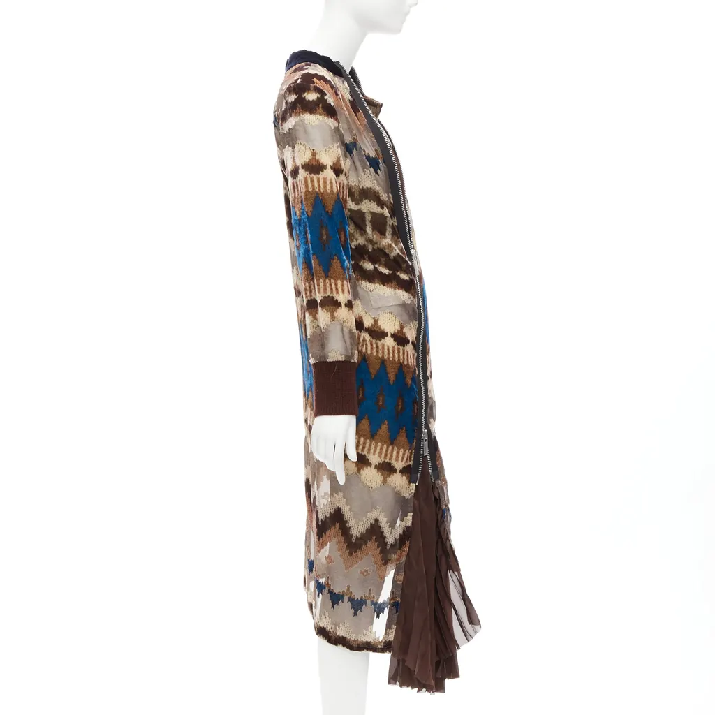 Sacai Ethnic Devore Dress Brown Never worn - Model View