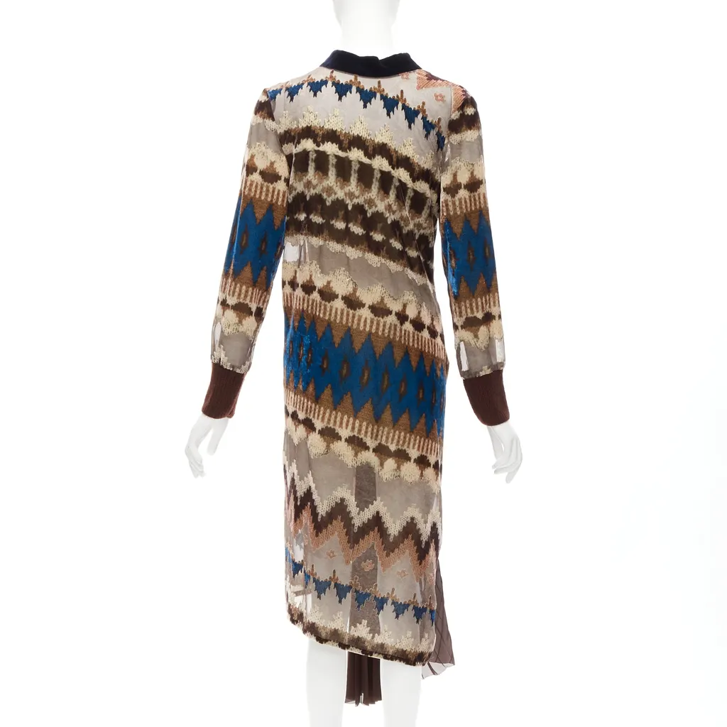 Sacai Ethnic Devore Dress Brown Never worn - Box View