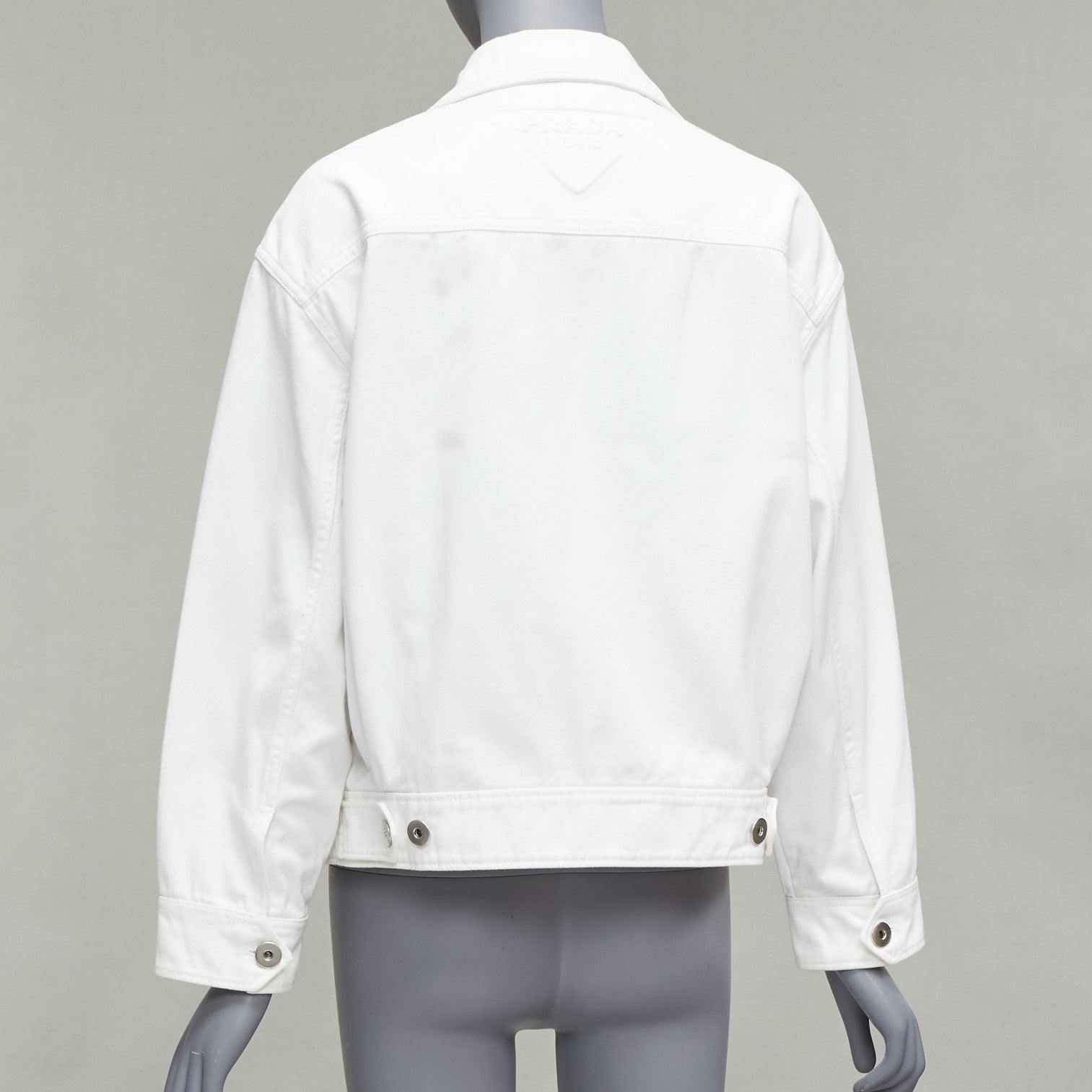 Prada White Cropped Denim Jacket - Detail 1
