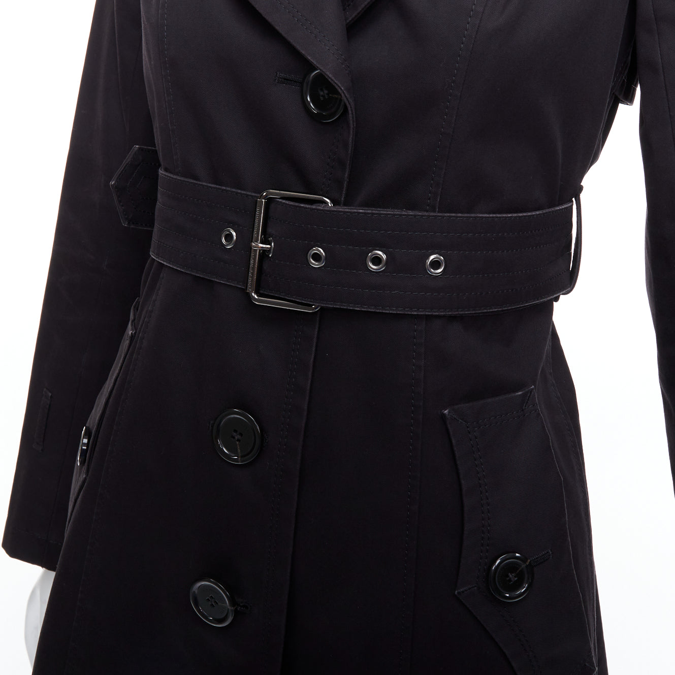 Burberry Black Grommet Trench Coat - Back view