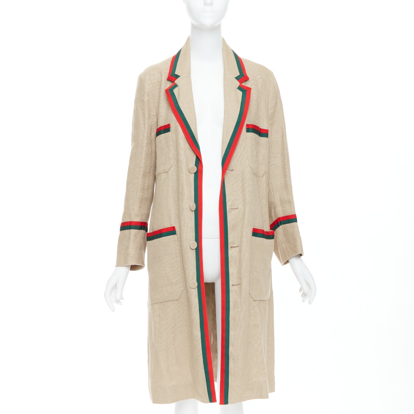 Gucci Beige Web Trim Coat - Image 6