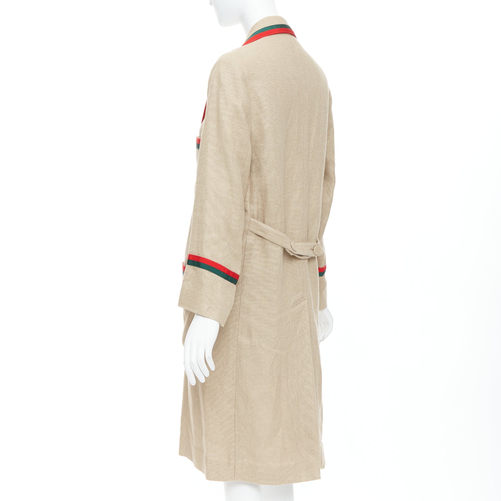 Gucci Beige Web Trim Coat - Detail 2