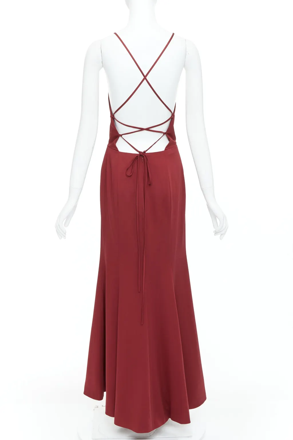 Jenny Yoo Lace Up Gown Red Polyester Very good - Back View