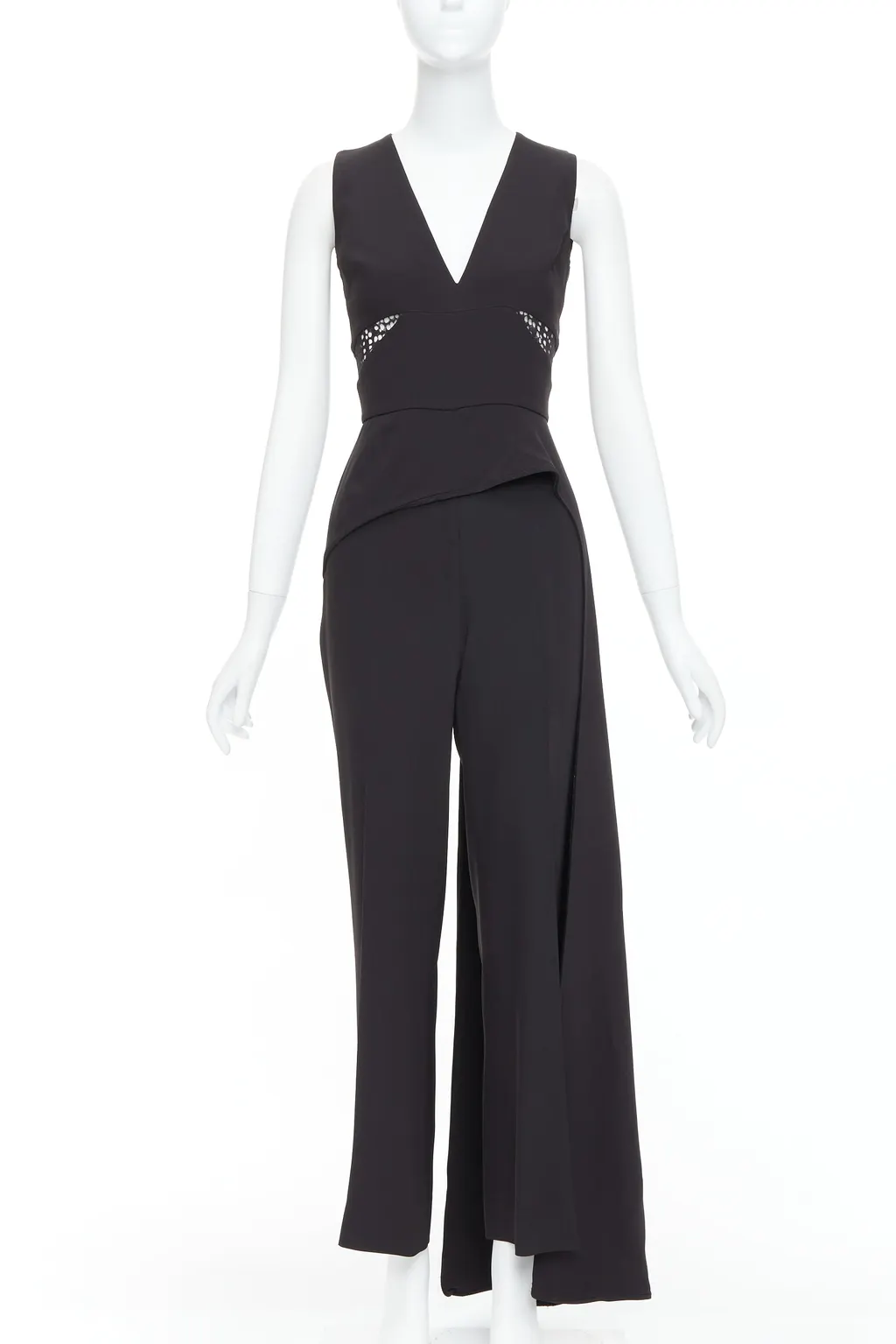 Elie Saab Sheer Drape Jumpsuit Black Polyester Good - Front View