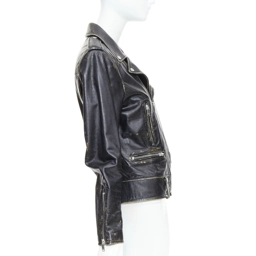 Saint Laurent Black Calfskin Biker Jacket Black Leather Very good - Model View