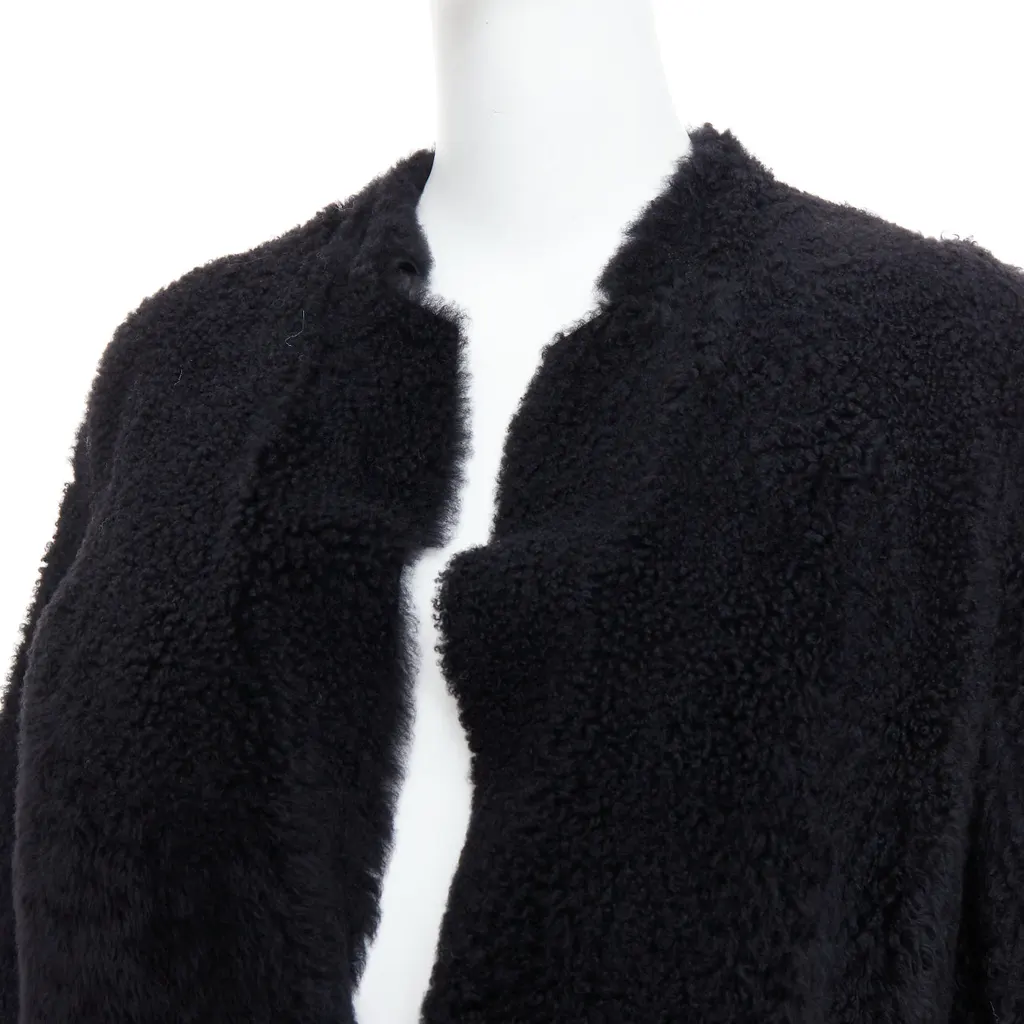 KARL DONOGHUE Black Shearling Long Coat Black Leather Very good - Back View