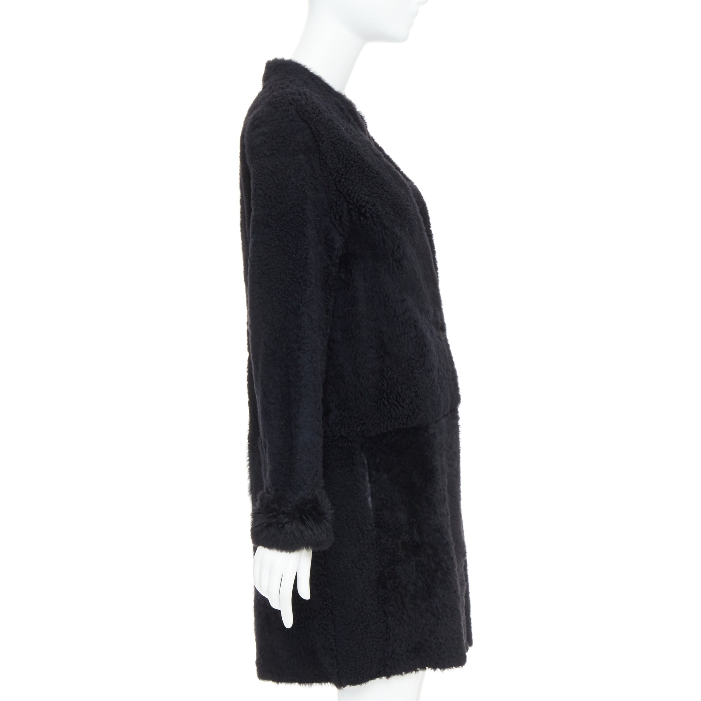 Karl Donoghue Black Shearling Long Coat - Side view