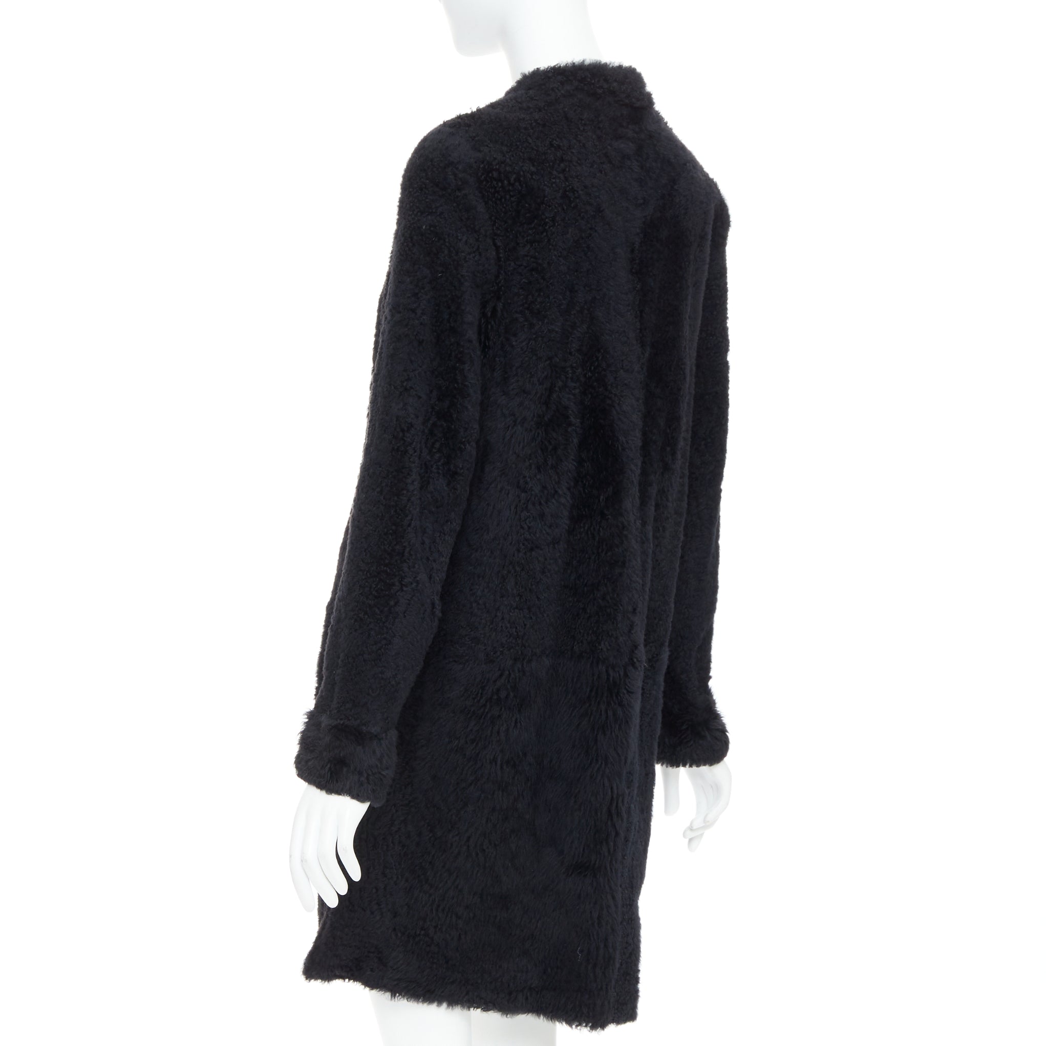 Karl Donoghue Black Shearling Long Coat - Detail 2