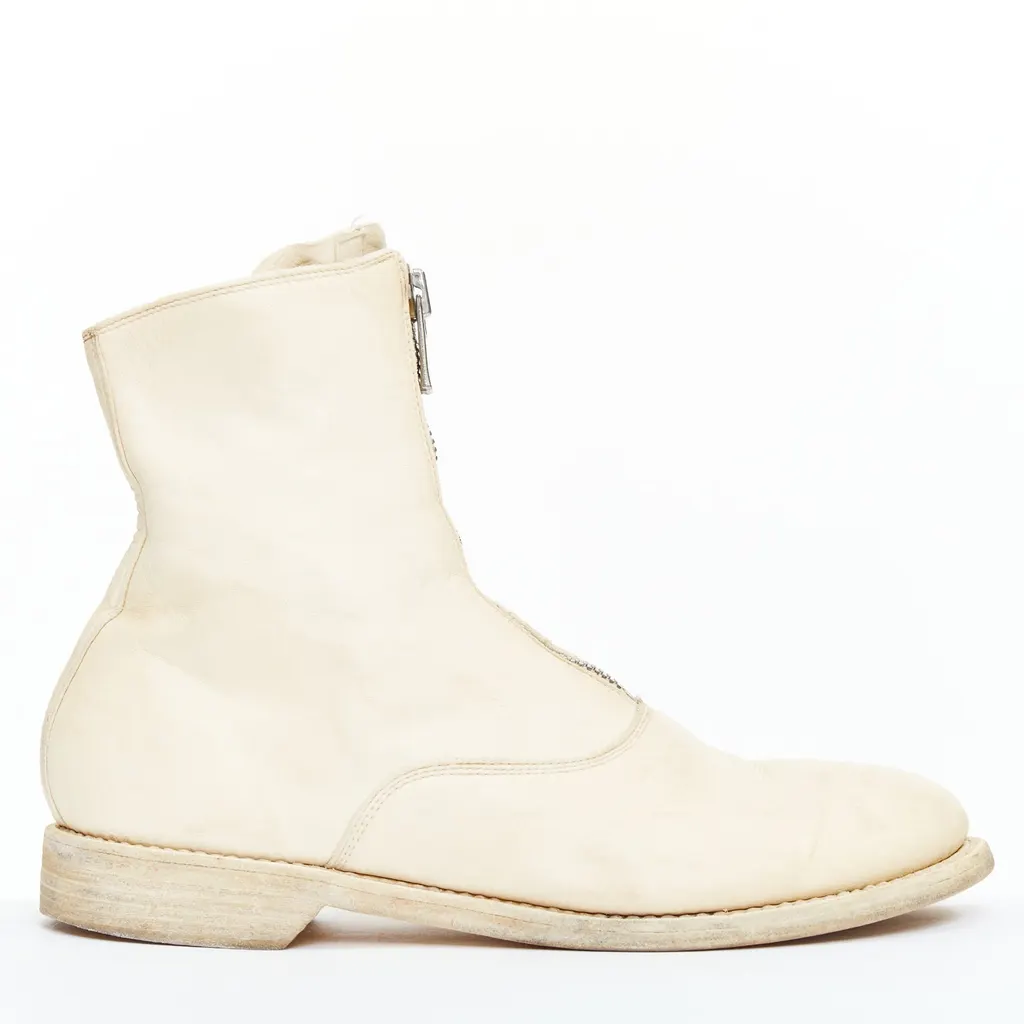 Guidi Wedge Round Toe Boots Beige Leather Fair - Back View