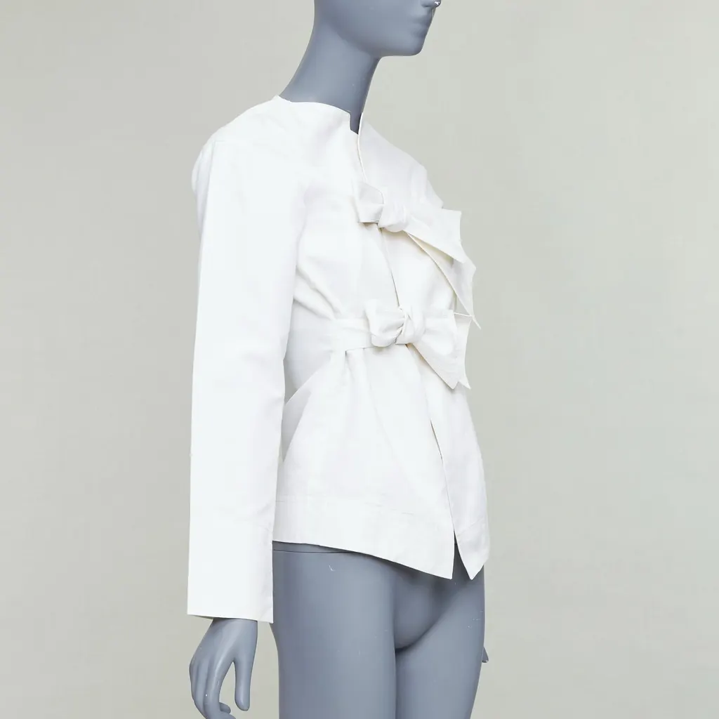 Celine Tie Front Jacket Beige Cotton Fair - Model View