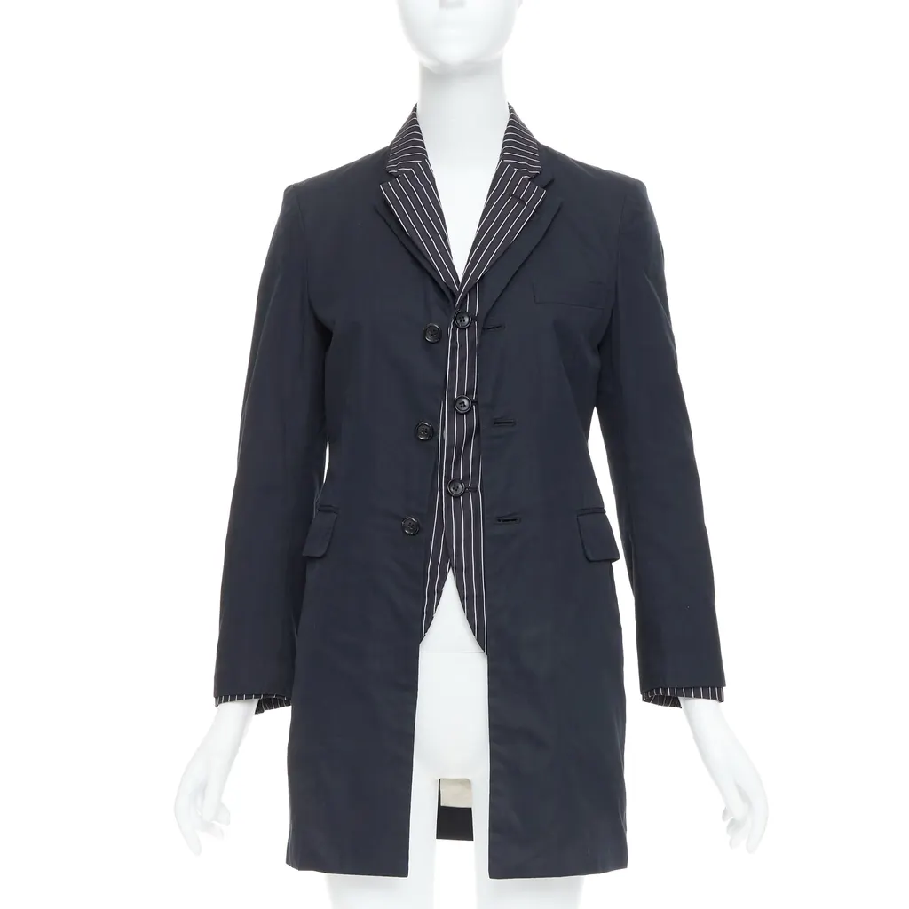 Comme Des Garcons Pinstripe Layered Coat Black Cotton Very good - Front View