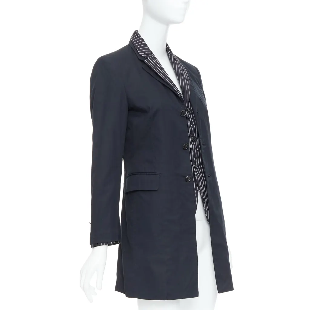 Comme Des Garcons Pinstripe Layered Coat Black Cotton Very good - Model View