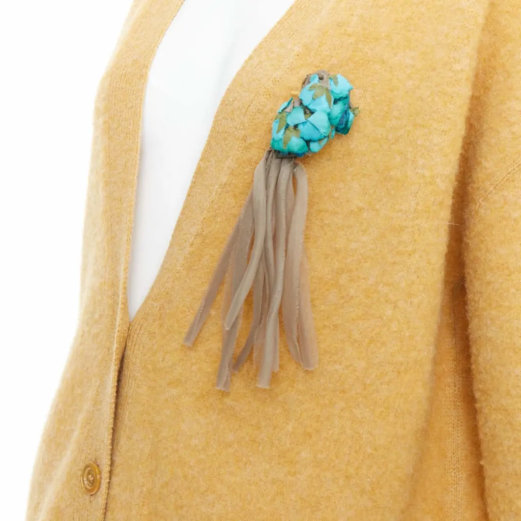 Gucci Floral Brooch Cardigan Yellow Wool Very good - Back View