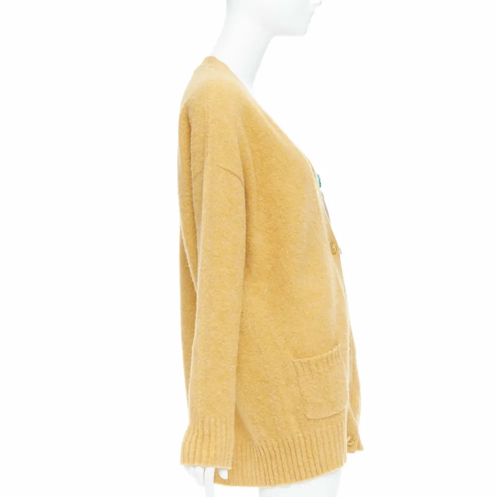 Gucci Floral Brooch Cardigan Yellow Wool Very good - Box View