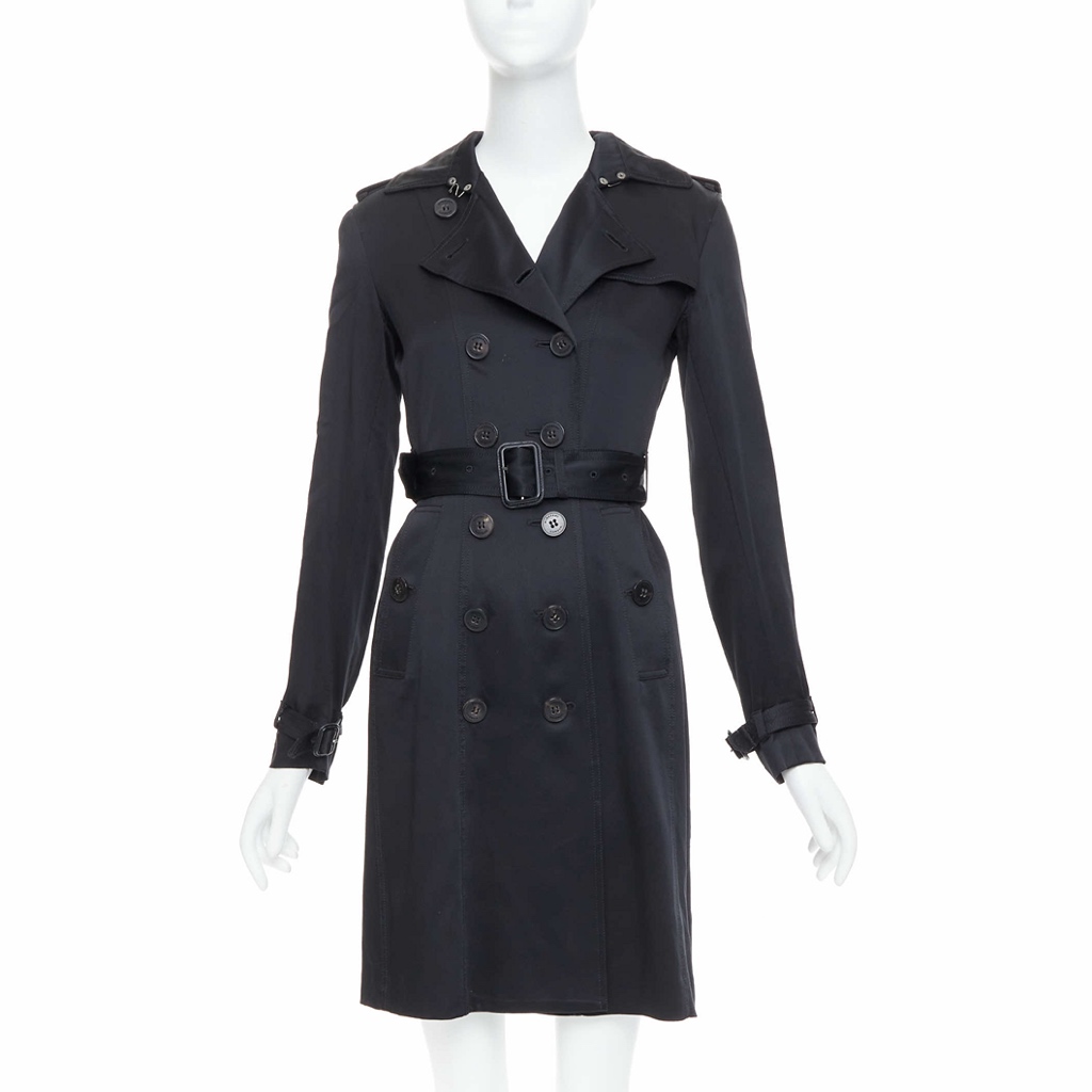 Burberry Black Silk Belted Trench