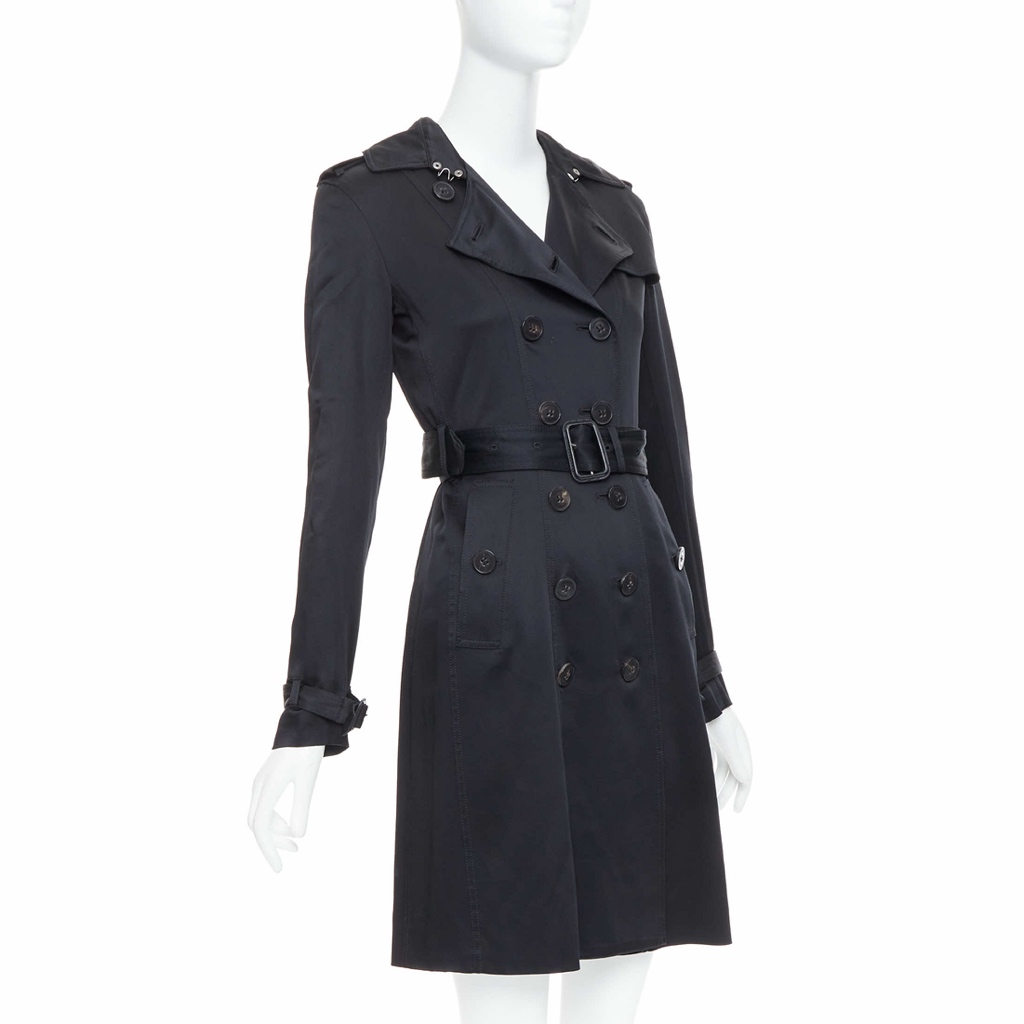 Burberry Black Silk Belted Trench - 4