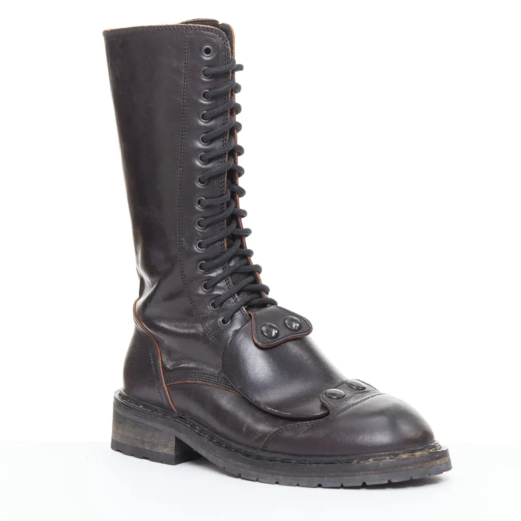Ann Demeulemeester Panelled Long Flat Boots Black Leather Very good - Back View