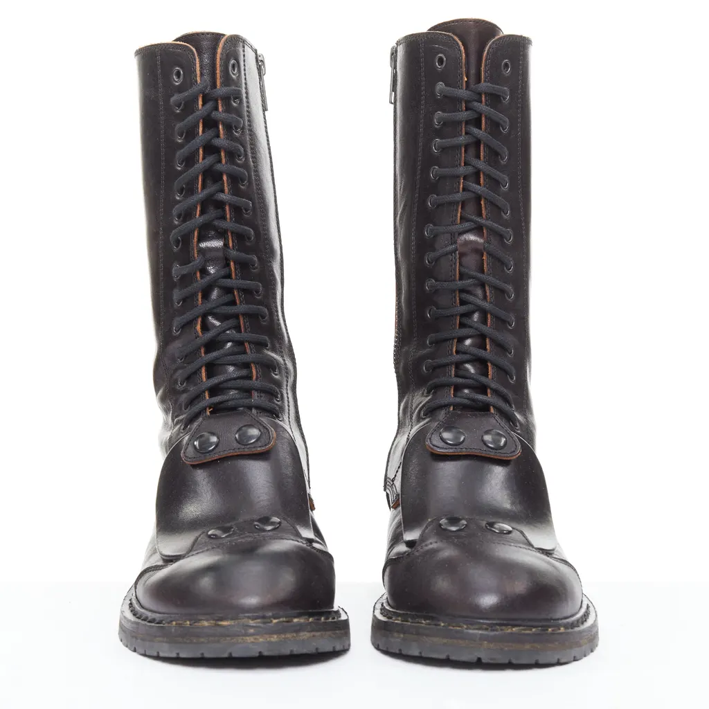 Ann Demeulemeester Panelled Long Flat Boots Black Leather Very good - Inside View