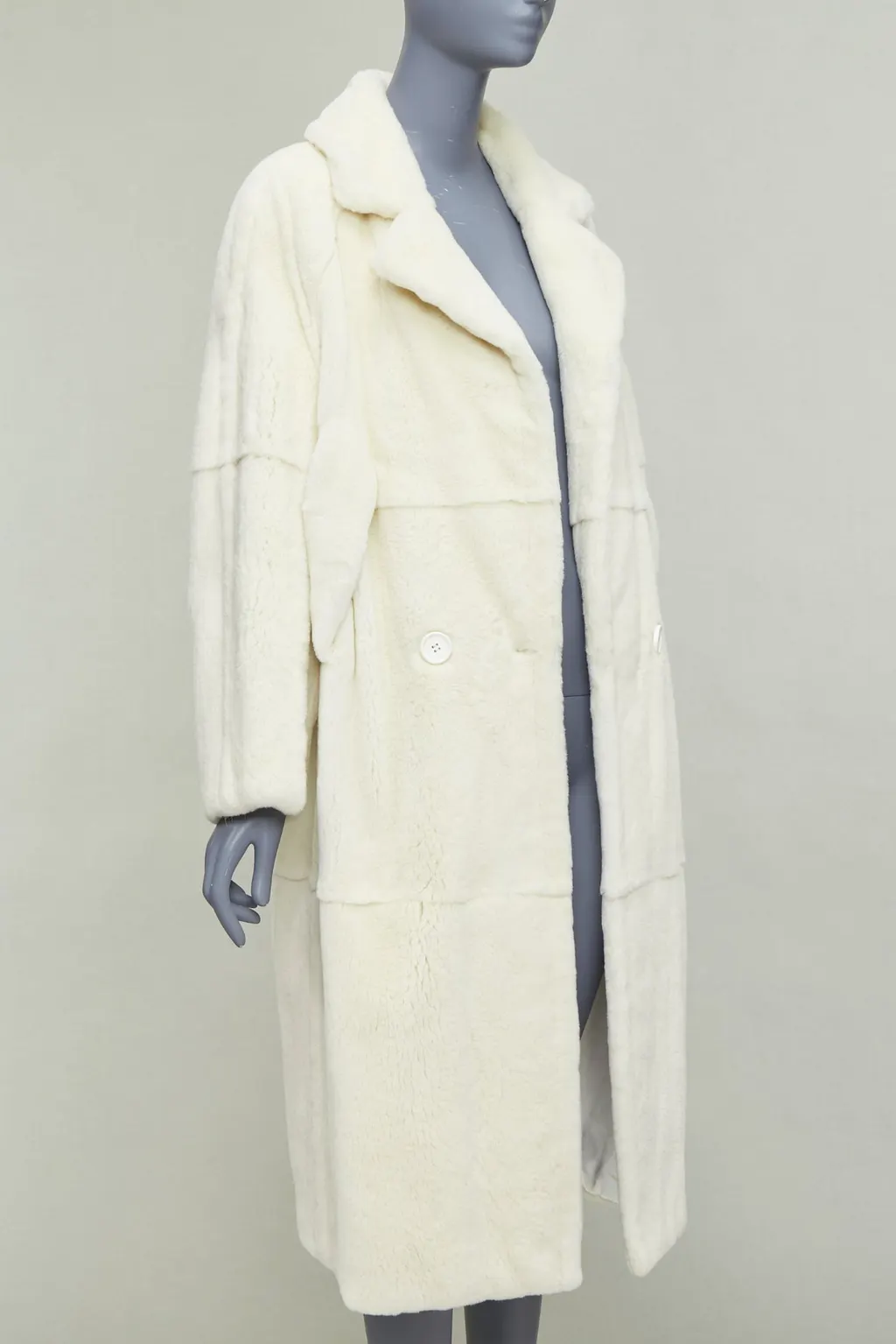 Unsigned Patchwork Fur Long Coat Beige Fur Good - Inside View