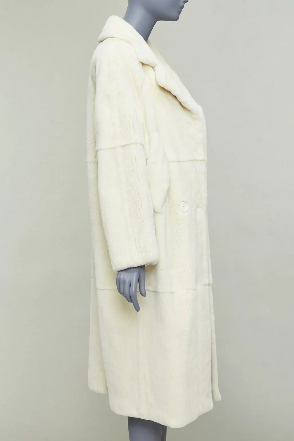 Unsigned Patchwork Fur Long Coat Beige Fur Good - Model View