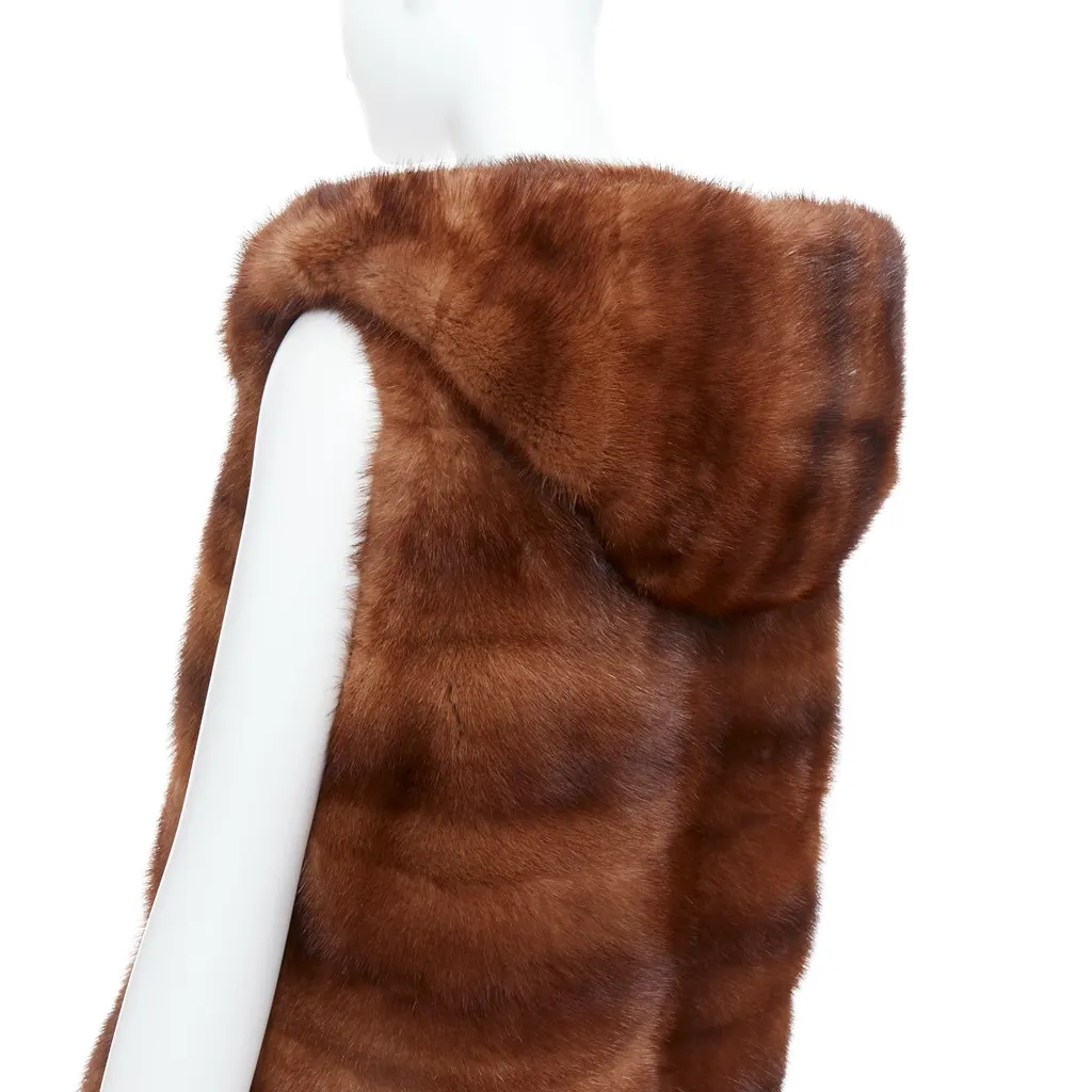 Lucia Pieri Black Shawl Vest Jacket Brown Fur Very good - Back View
