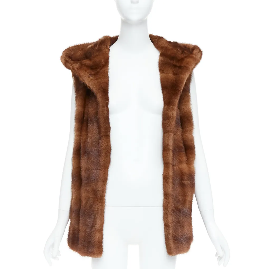 Lucia Pieri Black Shawl Vest Jacket Brown Fur Very good - Inside View