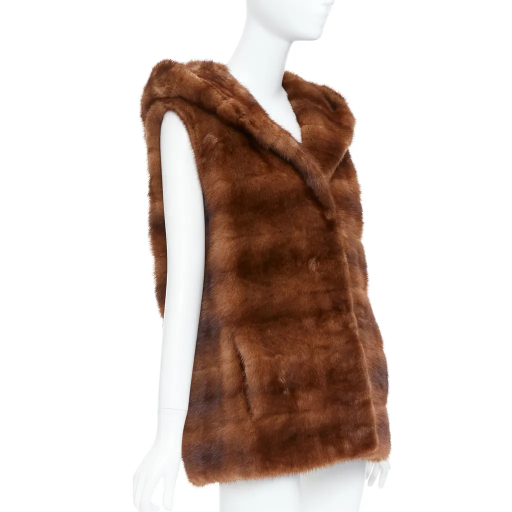 Lucia Pieri Black Shawl Vest Jacket Brown Fur Very good - Model View