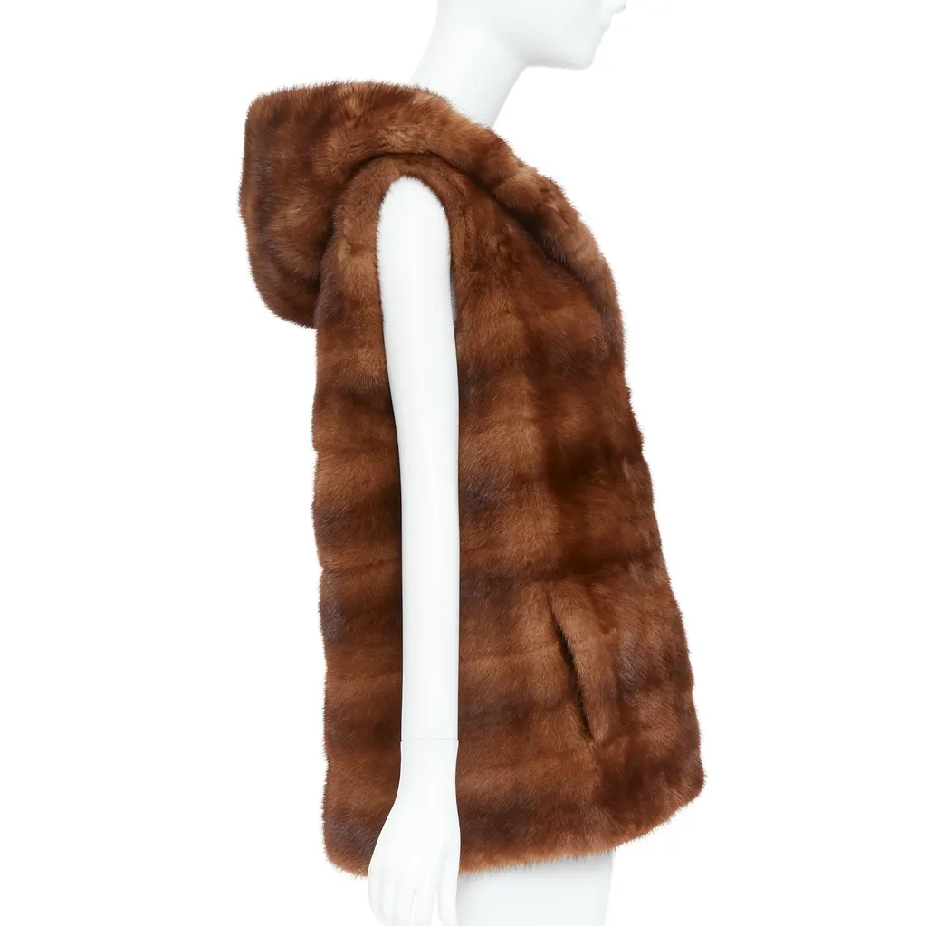 Lucia Pieri Black Shawl Vest Jacket Brown Fur Very good - Box View