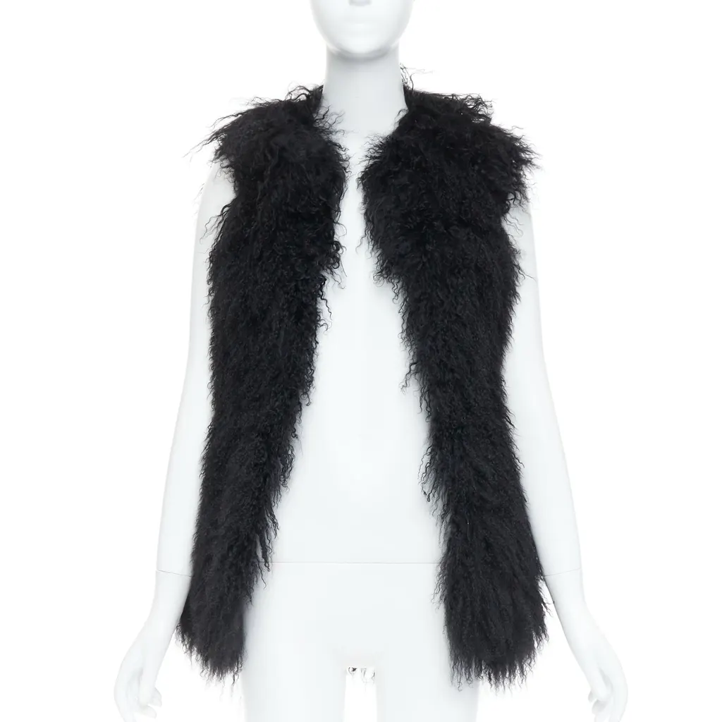 Zadig & Voltaire Grey Tweed Long Coat Black Fur Very good - Front View
