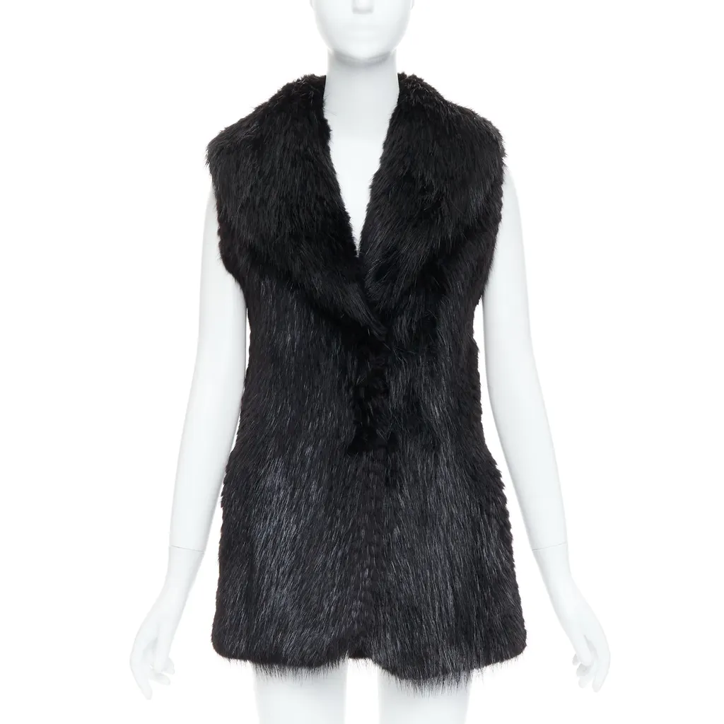 Unsigned Brown Fur Hook Coat Black Fur Very good - Front View