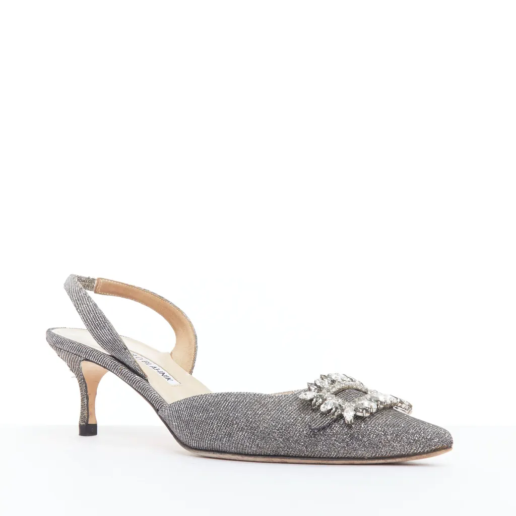 Manolo Blahnik Tonoslac Silver Good - Inside View