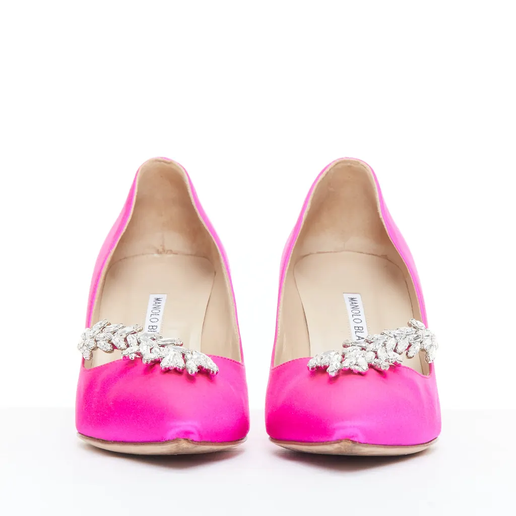 Manolo Blahnik Nadira Pink Silk Never worn - Model View