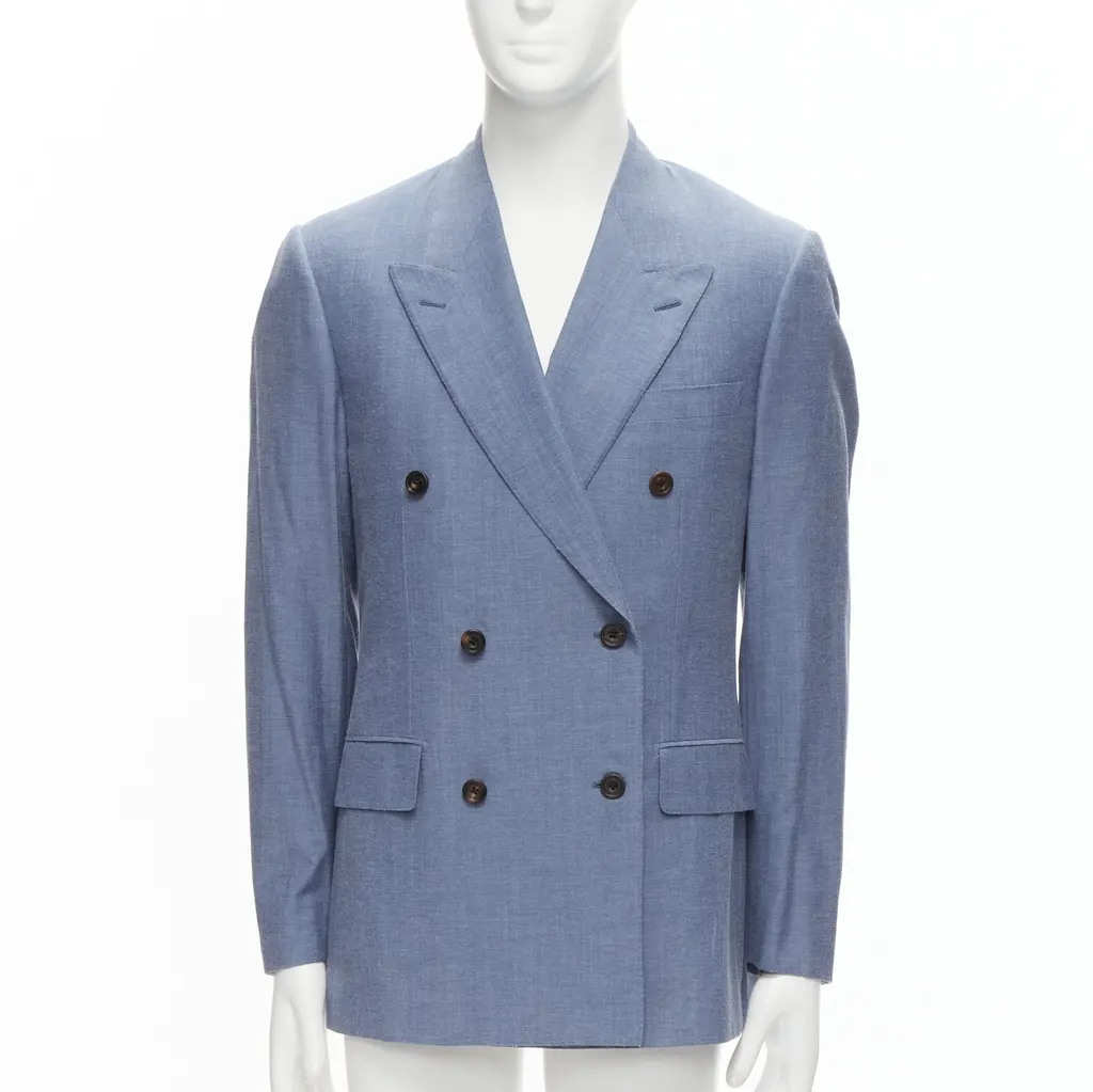 Unsigned Double Button Blazer Blue Wool Never worn - Front View